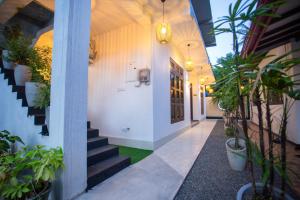 a hallway of a building with stairs and plants at The Mud Crab 80 in Ahangama +11 photos