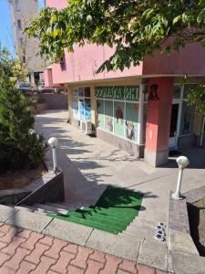 een gebouw met een groen trottoir ervoor bij Private stay place in Sofia