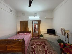 西里古里The Indoor Retreat的一间带床、镜子和电视的卧室