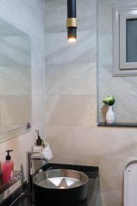 baño con lavabo y jarrón con planta en Cozy Luxe Apartment in Central Aswan, en Aswān
