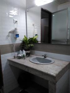 SolokにあるHotel Taufina Solokの洗面台と鏡を備えたバスルームのカウンター