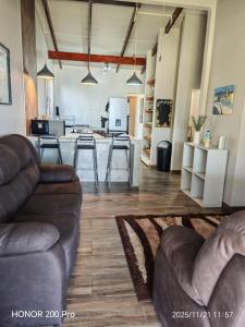 马盖特Uvongo Family Home的带两张沙发的客厅和厨房