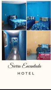 Un collage de cuatro fotografías de una habitación de hotel. en Hotel Sierra Encantada, en Cuernavaca