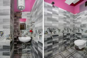 2 fotos de un baño con lavabo y aseo en Hotel O Patliputra Railway Station Formerly Rameshwaram Guest House, en Dānāpur