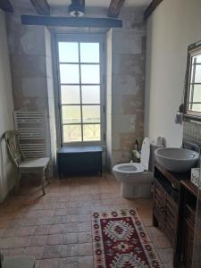 a bathroom with a sink and a toilet and a window at Chambres d'Hôtes L'Ecu in Preuilly-sur-Claise +58 photos