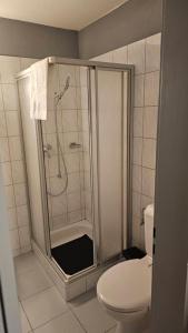 łazienka z prysznicem i toaletą w obiekcie Hotel Check Inn Sumak w mieście Bassersdorf
