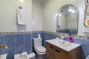 un bagno con un water, un lavandino e uno specchio di Espectacular dúplex en Cartes a Cartes Altre 19 foto