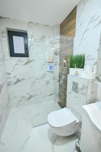 a bathroom with a toilet and a tv on the wall at Monte Royal Zlatibor in Zlatibor