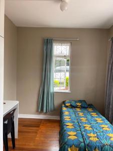 德班Peaceful home in tranquil setting的一间卧室，里面有一张床和一扇窗户。