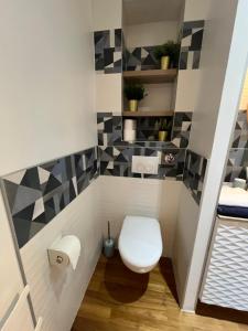 a small bathroom with a toilet and tiles at Appart' Zen & connect in Ennevelin