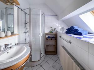 ein Badezimmer mit Dusche und Waschbecken in der Unterkunft Rebenglück in Rohrendorf bei Krems