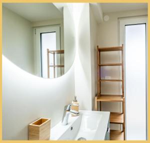 a bathroom with a sink and a mirror at Chez Mathieu I Studio I Sauverny in Sauverny