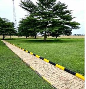 una linea gialla e nera su un marciapiede in un campo di RENOVAR- A Prime Atlantic Haven 