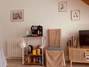 un soggiorno con sedia e TV di Le 5 ter - Cozy, quiet accommodation a Baud