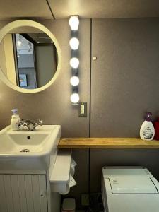 ein Badezimmer mit Waschbecken, Spiegel und Toilette in der Unterkunft Shinjuku 1003 in Tokio