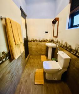 蒂瑟默哈拉默Dairy Farm Cottage Weerawila的带马桶和水槽的浴室