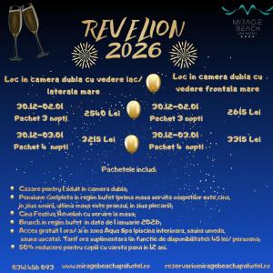 ein Flyer für eine Party mit Champagner und Luftballons in der Unterkunft Mirage Beach Spa Hotel in Eforie Nord