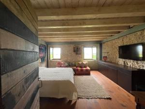 une chambre avec un lit et une télévision sur un mur dans l'établissement Località busa, à Colognola ai Colli