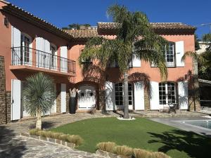 a house with a palm tree in front of it at Villa Terra Alba in Le Lavandou +49 photos