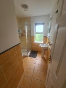 a bathroom with a shower and a sink and a toilet at Clochan na Mara - Liscannor, County Clare & Wild Atlantic Way in Liscannor +15 photos