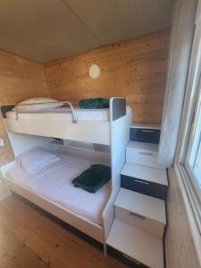 a room with two bunk beds in a cabin at La tête sous les étoiles in Lézignan-la-Cèbe