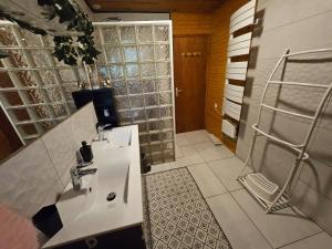 a bathroom with a sink and a shower at Grand Chalet in Bourbon-Lancy +28 photos