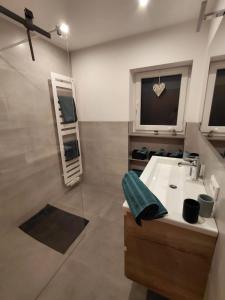 ein Badezimmer mit Waschbecken und Spiegel in der Unterkunft Brandenkopfblick in Oberharmersbach