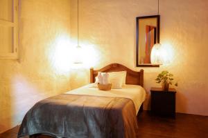a bedroom with a bed and a mirror at Hotel Colonial Abejorral in Abejorral