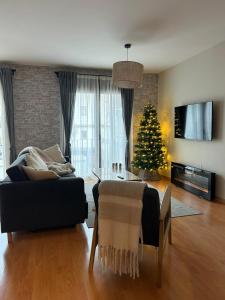 a living room with a christmas tree and a couch at Apartamento Blascondo in Broto
