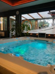 a jacuzzi tub in the middle of a room at Duplex 7 avec Spa Privé in Herstal