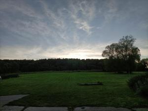un gran campo verde con un árbol en el medio en Hameau Fleuri, en Pierrefitte-en-Auge 30 fotos más