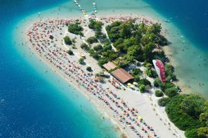 an aerial view of a beach with a crowd of people at Villa Tara in Oludeniz