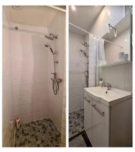 维希L'Absolu 1, Spacieux, rez-de-chaussée, Sécurisé的两张照片,浴室设有淋浴和水槽