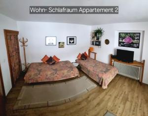een kamer met 2 bedden en een tv. bij Appartement Schuller in Wagrain