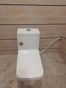 a white toilet in a bathroom with a wall at The Dayal Hotels in Ayodhya