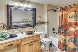 een badkamer met een wastafel, een toilet en een spiegel bij Hike, Golf and Explore Pet-Friendly Apt in Etowah in Etowah +16 foto's