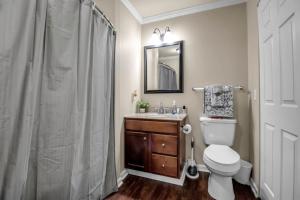 a bathroom with a toilet and a sink and a shower at Spacious 3 bed 3 bath Apartment No stairs in Buffalo