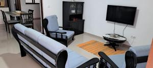 Ribeira GrandeCasa Flor Apartment的带沙发、椅子和电视的客厅