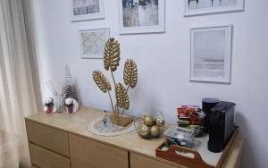 un tocador de madera con plantas encima en BeoCity 011, en Novi Beograd