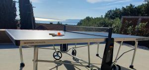 a ping pong table with a ping paddle on it at Villa Nikolla in Lovran