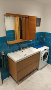 Un baño con lavadora y lavabo. en Bait de la nef, en Isolaccia 2 fotos más