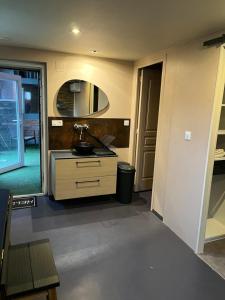 GriesAppartement avec terrasse et jardin partagé的浴室里有洗手池和镜子