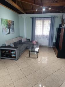 斯卡拉卡里拉奇斯Front Beach House的客厅里有一张沙发和一张桌子。