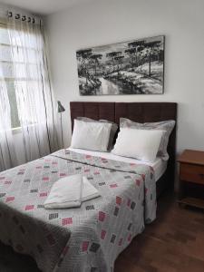 ein Schlafzimmer mit einem Bett mit einer Steppdecke darauf in der Unterkunft Cantinho do Sossego in Campo Alegre