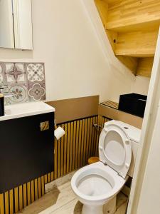 een badkamer met een wit toilet en een wastafel bij Duplex Montmorency à 30min de Paris in Montmorency +10 foto's