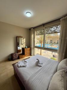 a bedroom with a large bed with a large window at Mangrove M1-5B-13 in Hurghada