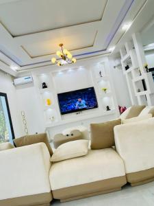 TV a/nebo společenská místnost v ubytování Villa adventureskribi