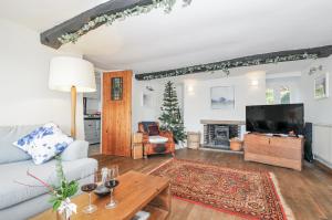 a living room with a couch and a tv at Clamoak Cottage in Yelverton