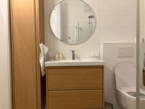 Mitten in der Altstadt und der Thermenregion, neu und ruhig في هارتبرج: حمام مع حوض ومرآة +15 صورة