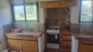 a small kitchen with a stove and a sink at Rest has name Sonko in Tafí del Valle